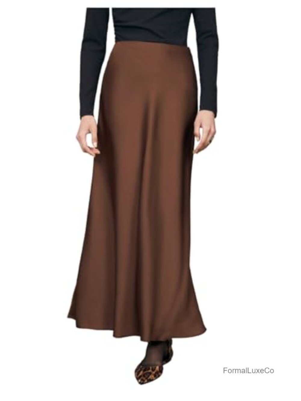 Silk Satin Maxi Skirt Elastic High Waist Office Work Wear